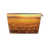 Dreamlike Sunset of A Sunflower Field Print Makeup Bag per le donne Borsa da toilette da viaggio in pelle impermeabile per articoli da toeletta borsa cosmetica, Oro, Taglia unica, Beauty case
