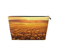 Dreamlike Sunset of A Sunflower Field Print Makeup Bag per le donne Borsa da toilette da viaggio in pelle impermeabile per articoli da toeletta borsa cosmetica, Argento, Taglia unica, Beauty case