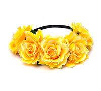 DreamLily Fascia da donna hawaiana con rose elasticizzate, corona floreale per festa a ghirlanda, BC12, giallo, taglia unica