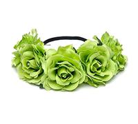 DreamLily Fascia da donna hawaiana con rose elasticizzate, corona floreale per festa a ghirlanda, BC12, verde, taglia unica