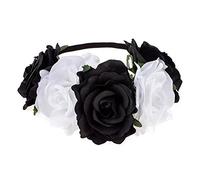 DreamLily Fascia da donna hawaiana con rose elasticizzate, corona floreale per ghirlanda festa BC12 (nero bianco), nero bianco, taglia unica
