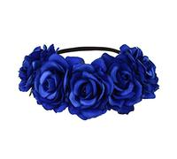 DreamLily Fascia da donna hawaiana con rose elasticizzate, corona floreale per ghirlanda, feste, BC12, blu, 1 pezzo (confezione da 1)
