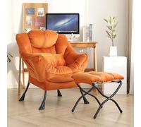 DreamNook Sedia pigra con ottomana, sedia moderna con cuscino lombare, comoda sedia con poggiapiedi pieghevole per camera da letto, lettura, sedia da salotto di supporto oversize (velluto arancione)