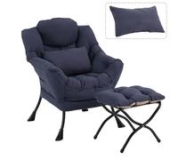 DreamNook Sedia pigra con ottomana, sedia moderna con cuscino lombare, comode sedie con poggiapiedi pieghevole per camera da letto, lettura, sedie lounge di supporto oversize (blu navy)