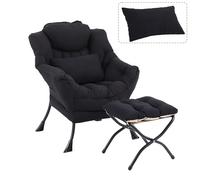 DreamNook Sedia pigra con ottomana, sedia moderna con cuscino lombare, comode sedie con poggiapiedi pieghevole per camera da letto, lettura, sedie lounge di supporto oversize (nero)