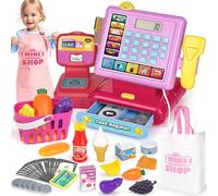 Dreamon Cassa Giocattolo per Bambini Registratore Di Cassa Supermercato Giocattolo con Scanner Grembiule Borsa Della Spesa Regali per Ragazzi e Ragazze 3 4 5 6 Anni