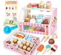 Dreamon Gelateria Giocattolo per Bambini 2 3 anni, Giocattoli in Legno Carretto Gelati Giocattolo, Giochi Bambini Montessori, Regalo Bambina 2 3 4 anni (Gelateria 46PCS)