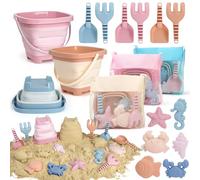 Dreamon Giochi Spiaggia Bambini, 18 Pezzi Giochi Mare con Secchiello Spiaggia Bambini Pieghevole Paletta Borsa Rete Giochi Spiaggia