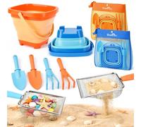 Dreamon Giochi Spiaggia Bambini Set 3 4 5 Anni con Secchiello Spiaggia Bambini Pieghevole Sacco a Rete Setaccio per La Sabbia Pala e Rastrello Giocattoli Regalo Esterno per Bambini e Bambine