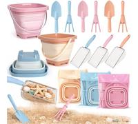 Dreamon Giochi Spiaggia Bambini Set 3 4 5 Anni con Secchiello Spiaggia Bambini Pieghevole Sacco a Rete Setaccio per La Sabbia Pala e Rastrello Giocattoli Regalo Esterno per Bambini e Bambine