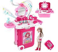 Dreamon Kit di Bellezza Tavolino di Trucco in Valigia Gioco di 3 in 1 Ruolo Accessori Specchio con Luci Suoni Regalo per Bambini