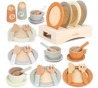 Dreamon Set di Piatti da Cucina Giocattolo in Legno per Bambini, 27 Pezzi Accessori Cucina Set da Gioco in Legno Cibo per Bambini Età 2 3 4 Neutro