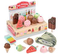 Dreamon Set Gelato in Legno, Cibo da Cucina Giocattolo Gelateria, Gioco di Ruolo educativo Regalo per Bambini e Bambine 3 4 5 Anni