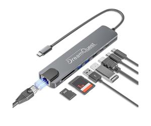 DreamQuest Adattatore multiporta USB C 8 in 1, 4 K, HDMI, 100 W, ricarica PD USB 3.0 e 2.0, 10/100 Mbps, scheda SD/TF