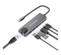 DreamQuest Docking Station USB-C 6 in 1 con Dual HDMI, 100 W Power Delivery, Gigabit Ethernet, 3 porte USB 3.0 per laptop, desktop, mini PC