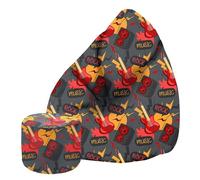 DreamRoots Poltrona Sacco Moderno - Pouf da Esterno Impermeabile 80x80x120 cm - Include Poggiapiedi e Fodera - Per Sedersi e Gaming - Music