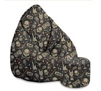 DreamRoots Pouf Poltrona Sacco Moderno e Morbido di Velluto - Poltrona Sacco Pouf 80x80x120 cm Include Poggiapiedi e Fodera - Puffo per Sedersi - Pouf Poggiapiedi - Pouf Gaming Skull