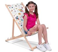 DreamRoots Sdraio Bambini Legno Sedia Mare, Modello 17, Taglia M | Sedia a sdraio pieghevole in legno di faggio, sediolina mare bambini, giardino, spiaggia, lavabile, fino a 130 kg