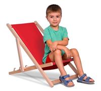 DreamRoots Sdraio Bambini Legno Sedia Mare, Red, S | Sedia a sdraio pieghevole in legno di faggio, sediolina mare bambini, giardino, spiaggia, lavabile, fino a 130 kg