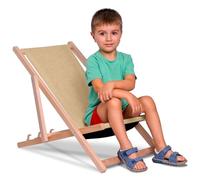 DreamRoots Sedia Mare Bambini Pieghevole in Legno - Sdraio Bambini fino a 130 kg - Tessuto Poliestere Effetto Lino Resistente ai Raggi UV - Compatta, Lavabile, Ideale per Esterni
