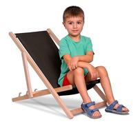 DreamRoots Sedia Mare Bambini Pieghevole in Legno - Sdraio Bambini fino a 130 kg - Tessuto Poliestere Effetto Jeans Resistente ai Raggi UV - Compatta, Lavabile, Ideale per Esterni