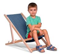 DreamRoots Sedia Mare Bambini Pieghevole in Legno - Sdraio Bambini fino a 130 kg - Tessuto Poliestere Effetto Jeans Resistente ai Raggi UV - Compatta, Lavabile, Ideale per Esterni