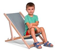 DreamRoots Sedia Mare Bambini Pieghevole in Legno - Sdraio Bambini fino a 130 kg - Tessuto Poliestere Effetto Jeans Resistente ai Raggi UV - Compatta, Lavabile, Ideale per Esterni