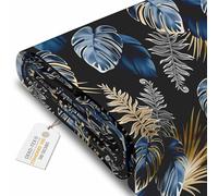 DreamRoots Tessuto Impermeabile al metro 160 cm Larghezza, 220 g/m² 600D, Stoffa per Cuscini Esterni - Blue and Gold Tropical metro lineare