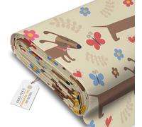 DreamRoots Tessuto Impermeabile al metro 160 cm Larghezza, 220 g/m² 600D, Stoffa per Cuscini Esterni - Dachshund metro lineare