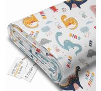 DreamRoots Tessuto Impermeabile al metro 160 cm Larghezza, 220 g/m² 600D, Stoffa per Cuscini Esterni - Funny Kids Dinosaurs 1M