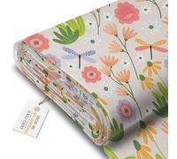 DreamRoots Tessuto Impermeabile al metro 160 cm Larghezza, 220 g/m² 600D, Stoffa per Cuscini Esterni - Garden Happiness metro lineare