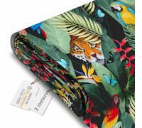DreamRoots Tessuto Impermeabile al metro 160 cm Larghezza, 220 g/m² 600D, Stoffa per Cuscini Esterni - Jaguar and Palm Leaves 2M