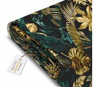DreamRoots Tessuto Impermeabile al metro 160 cm Larghezza, 220 g/m² 600D, Stoffa per Cuscini Esterni - Monstera Gold Green metro lineare