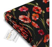 DreamRoots Tessuto Impermeabile al metro 160 cm Larghezza, 220 g/m² 600D, Stoffa per Cuscini Esterni - Poppies on Black 2M