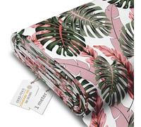 DreamRoots Tessuto Impermeabile al metro 160 cm Larghezza, 220 g/m² 600D, Stoffa per Cuscini Esterni - Tropical Pink and Green Leaves 1M