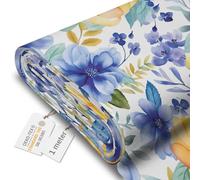 DreamRoots Tessuto Impermeabile al metro 160 cm Larghezza, 220 g/m² 600D, Stoffa per Cuscini Esterni - Yellow and Blue Flowers 1M