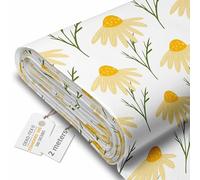 DreamRoots Tessuto Impermeabile al metro 160 cm Larghezza, 220 g/m² 600D, Stoffa per Cuscini Esterni - Yellow Cute Daisy Flowers 2M