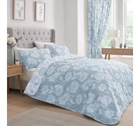 Dreams & Drapes - Copriletto crisantemo blu (230 cm x 200 cm) - morbido al tatto - design reversibile (2 colori) - copriletto trapuntato floreale in azzurro - biancheria da letto vintage -