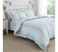 Dreams & Drapes - Copripiumino a righe blu - Dimensioni letto singolo (140 x 200 cm) - 2 federe - policotone di alta qualità - Biancheria da letto bianca con strisce blu - Righe Finlay