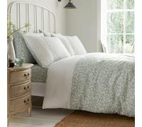 Dreams & Drapes - Copripiumino con nervature e foglie - Letto super king size (260 x 220 cm) - 2 federe - Policotone premium - Copripiumino floreale verde - Biancheria da letto verde salvia/bianco