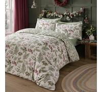 Dreams & Drapes - Copripiumino natalizio con agrifoglio e bacche rosse - Letto King Size (230 x 220 cm) - Design reversibile (2 colori) - 100% cotone - Copripiumino natalizio con rametti e felci -