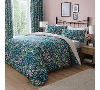 Dreams & Drapes - Copripiumino verde foglia di tè floreale e uccello - Letto king size (230 x 220 cm) - Reversibile (2 fantasie) - 3 pezzi - Biancheria da letto vintage floreale in verde scuro -