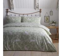 Dreams & Drapes - Copripiumino Verde Salvia Coniglio Primavera - Letto Singolo (135 x 200cm) - Design Reversibile - Facile da pulire - 1 federa - Biancheria da letto bianca con fiori e coniglietti