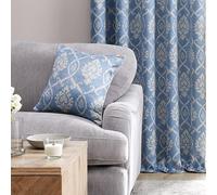 Dreams & Drapes - Cuscino damascato blu (43 x 43 cm), bordo bordato bianco, con inserto floreale