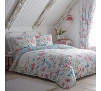 Dreams & Drapes - Giardino Fiore, Farfalla & Uccello Copripiumino - Letto King Size Reversibile Design (2 Colori) - Facile da pulire e lavabile - Biancheria da letto Vintage Fiori in Blu - Bianco &