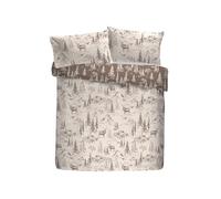 Dreams & Drapes Lodge Alpine - Set copripiumino con cervo, 100% cotone spazzolato, per letto singolo, 140 x 200 cm, naturale, con stampa di Mountain Lodge disegnato a mano