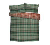 Dreams & Drapes Lodge Bennet Check - Set copripiumino, 100% cotone spazzolato, per letto singolo 140x200cm, verde, motivo a quadretti tradizionale, reversibile