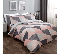 Dreamscene - Set copripiumino geometrico con federe, set di biancheria da letto ruvido in stile scandinavo, color rosa cipria, matrimoniale