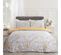Dreamscene, set di copripiumino reversibile con motivo floreale orientale, colore: giallo ocra, grigio senape - letto singolo