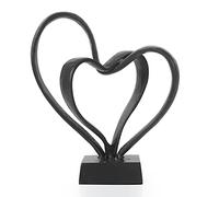 Dreamseden Scultura moderna a forma di cuore romantica con due cuori in ghisa, coppia interlock a doppio cuore, statuetta decorativa in metallo per San Valentino, anniversario di matrimonio,